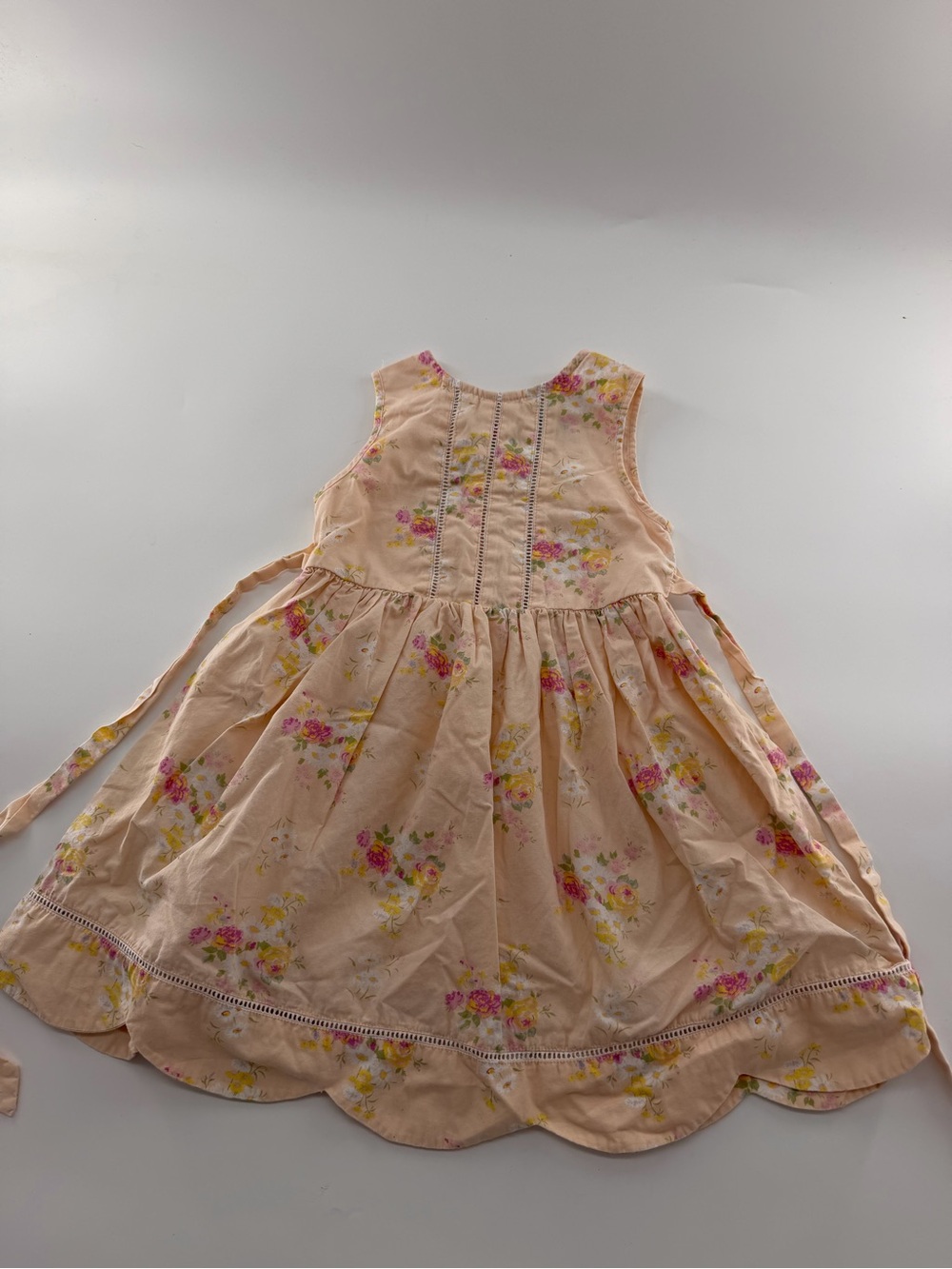 Vintage Laura Ashley Girls Floral Dress Orange Pink Flowers Scallop Hem 3T Laura